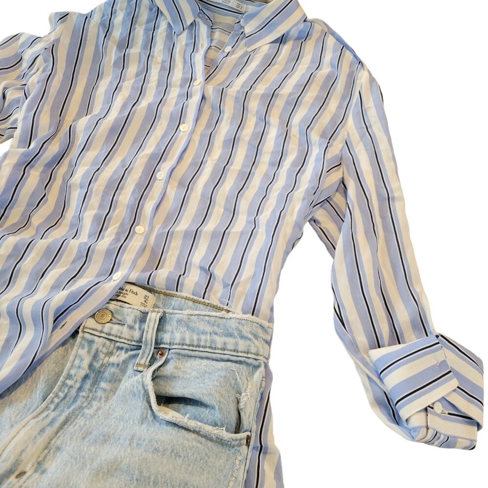 Mng Basics Mango Button Down Striped Blouse, Size… - image 4